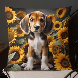 Beagle Sunflower Puppy Premium Pillow