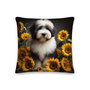Bearded Collie Sunflower Premium Pillow