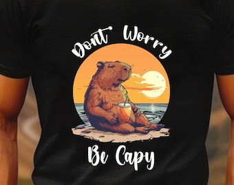 Funny Capybara Shirt: "Don't Worry, Be Capy" Retro Tee