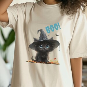 Comfort Colors Shirt | Cute Halloween Shirt | Black Cat with Witch Hat Tee | Fall Tee for Cat Lovers | Spooky Season Witch TShirt
