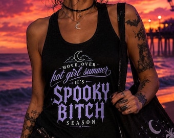 Move Over Hot Girl Summer It’s Spooky Bitch Season Tank Top, Spooky Summer Racerback Tank, Pastel Goth Halloween Shirt