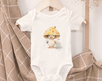 Cute Spring Baby Bodysuit,  Duckling Mushroom,  100% organic cotton, Ostern Frühling Onesie Body