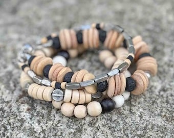 Herrpärlarmband Stack, Könsneutrala armband, Unisex smycken
