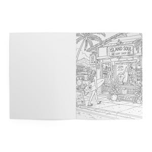 Beach Coloring Book for Adults | Surfing Girls, Ocean, Hawaii Theme | Relaxing Coastal Coloring Pages | 12 Unique Designs image 11