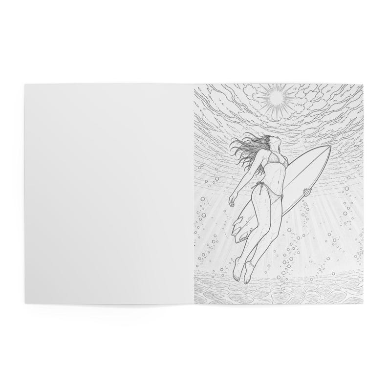Beach Coloring Book for Adults | Surfing Girls, Ocean, Hawaii Theme | Relaxing Coastal Coloring Pages | 12 Unique Designs image 16