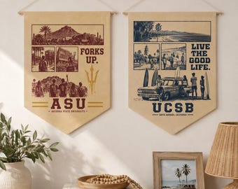 Custom College Pennant Banner | Personalized University Wall Flag | Vintage Campus Decor | Custom Dorm Room Hanging | Graduation Gift
