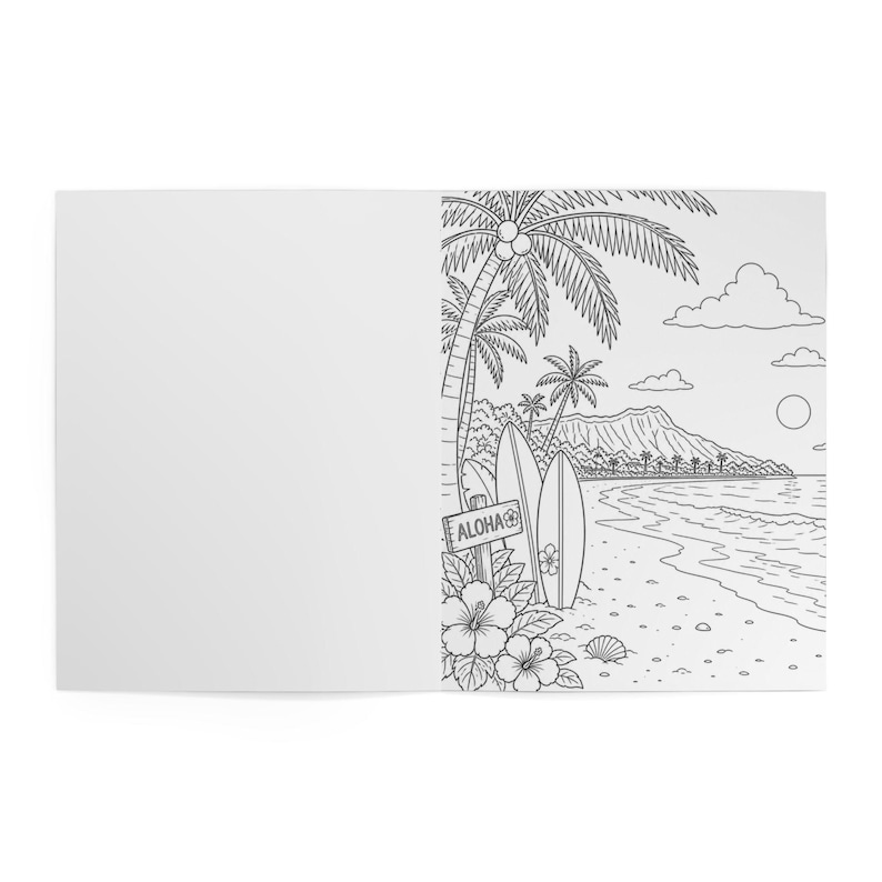 Beach Coloring Book for Adults | Surfing Girls, Ocean, Hawaii Theme | Relaxing Coastal Coloring Pages | 12 Unique Designs image 17