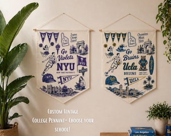 Custom College Pennant Banner, Personalized University Wall Flag, Dorm Room Decor, Graduation Gift, School Spirit Wall Hanging