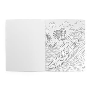 Beach Coloring Book for Adults | Surfing Girls, Ocean, Hawaii Theme | Relaxing Coastal Coloring Pages | 12 Unique Designs image 7