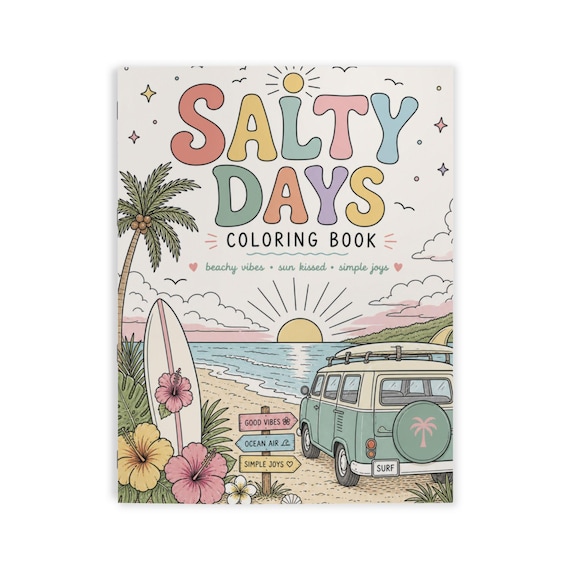 Beach Coloring Book for Adults | Surfing Girls, Ocean, Hawaii Theme | Relaxing Coastal Coloring Pages | 12 Unique Designs