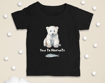 Time to Hibernate Toddler Fine Jersey Tee, Cute Fluffy Bear and Fish in Winter, Birthday Tee, Toddler or Children Shirt