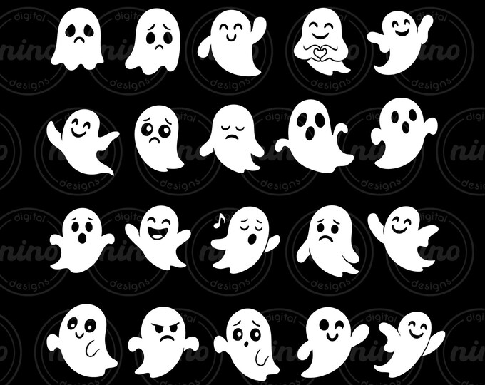 Ghost SVG Bundle | Ghost Face SVG | Cute Ghosts PNG Clipart for ...