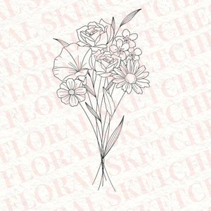 Custom Birth Flower Drawing 6 Stems
