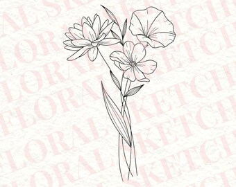 Custom Birth Flower Drawing 3 Stems