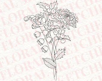Custom Birth Flower Drawing 4 Stems