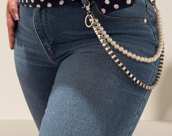 Women Pearl Chain, Metal Wallet Chain, Decorative Fashion Accessory