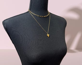 Gold Heart Pendant Layered Necklace - 18k Gold Plated Chains