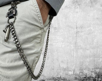 Fashion Wallet Chain Men Decorative Belt Hip Bullet Gun Skull Metal Casual Pant Chain Men Accessories  Key Chain With 4 Metal Key Hooks