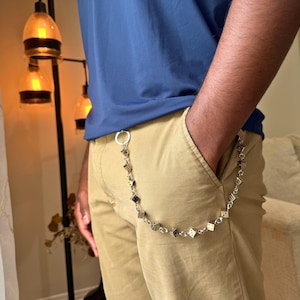 Cadena de billetera unisex, cadena para pantalones, cadena de metal para billetera, para hombres y mujeres, cadena decorativa con troqueles de cubos.