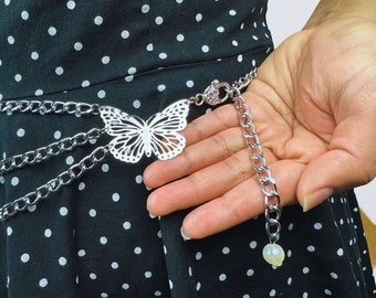 Platinum Plated Waist Chain Belt: Butterfly Body Jewelry