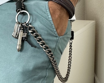 Biker Wallet Chain Decorative Belt Hip Horn | Bullet Pendant Metal Casual Pant Chain Men Accessories  Key Chain With 4 Metal Key Hooks