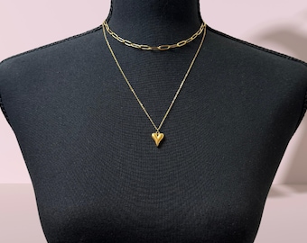 Gold Heart Pendant Layered Necklace - 18k Gold Plated