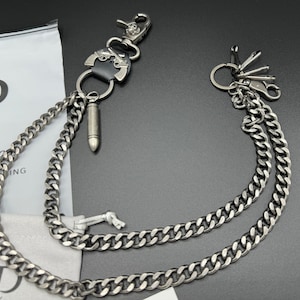 Cadena de cartera de moda para hombre, cinturón decorativo para cadera, pistola de bala, calavera, cadena de pantalón informal de metal, accesorios para hombre, llavero con 4 ganchos de metal para llaves