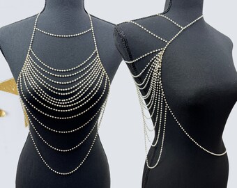 Multi Layer Body Chain Bridesmaid Evening Gowns Jewelry Necklace Chain For a Open Dress Evening Dress Chain Wedding Strapless Dress Jewelry