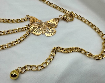 Butterfly Chain Belt, Gold Butterfly Belt, Rhinestone  display picture 3