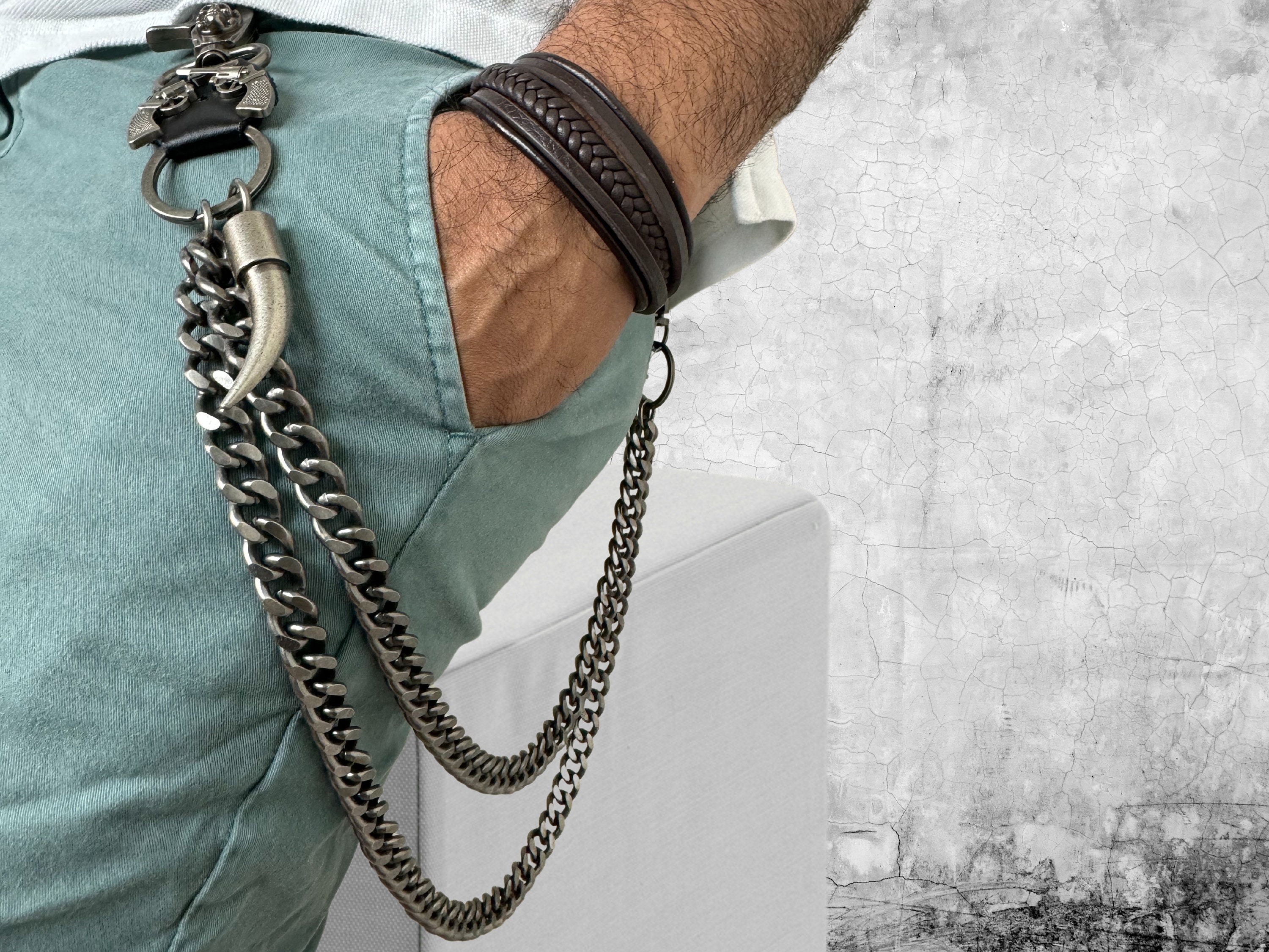 Fashion Wallet Chain Men Decorative Belt Hip Bullet Gun | Horn
