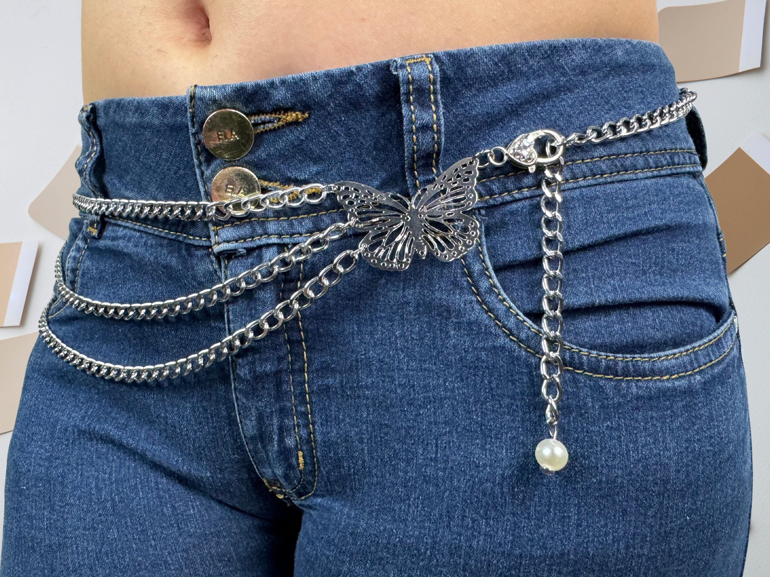 Wide Belt For Women Grommet Waist Chain Belt Discs Chain Bel