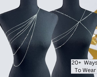 Muti Layer Body Chain For Women Evening Gowns Jewelry Necklace Chain For a Open Dress Evening Dress Chain Wedding Strapless Dress Jewelry