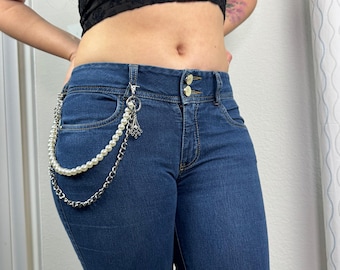Pearl & Metal Wallet Chain: Women's Jean Pants Accessory