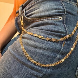 Cadena para billetera con diseño de corazón, color oro de 16 quilates, para mujer, cadena para pantalones, cadena decorativa para billetera de mujer.