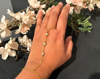 14K Gold Filled Hand Chain Bracelet Gold Plated Finger Chain Bracelet Dainty Gold Hand Chain Bracelet With Three Charms Seven Colors Charms