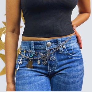 Waist Belt For Denim Pants Belly Chain Body Chain Waist Best For Party Dress Hip Waist Denim Platinum Plated Jewelry Belt Chain With Charms