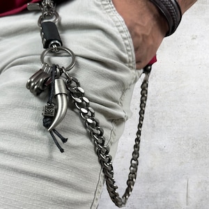 Cadena de billetera de moda para hombre, cinturón decorativo con calavera con cuernos, cadena de metal para pantalones casuales, accesorios para hombre, llavero con 4 ganchos de metal para llaves