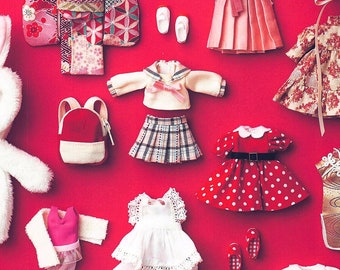Obitsu 11 cm Vêtements de poupée Patron de couture Ebook PDF Tenue de fille Kimono veste manteau chemise habillée pantalon chapeau chaussure ours jupe