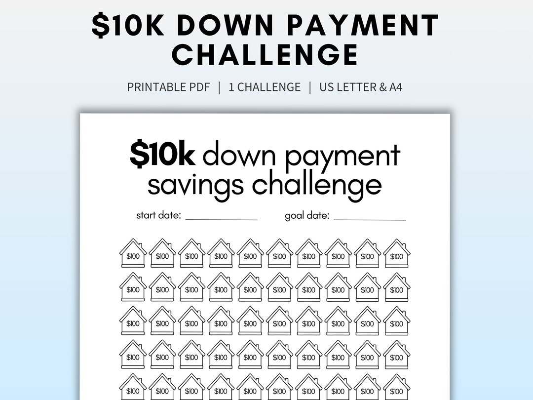 Home Savings Challenge Printable, Down Payment Tracker, Home Down