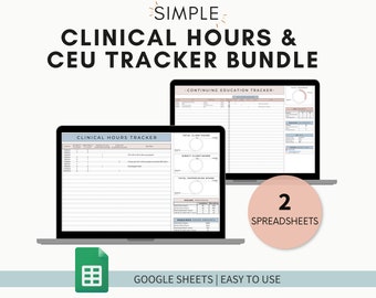 Clinical hours tracker template google sheets, clinical hours log, clinical supervision tracker, continuing education tracker, CEU log