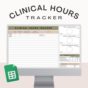 Clinical hours tracker template google sheets earth tone, clinical hours log, social work supervision tracker, supervision log, client hours