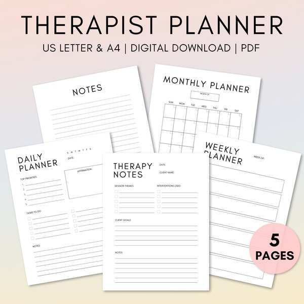 Therapist planner printable, therapist note template, therapist tools, counselor tools, therapist organizer, psychotherapist planner