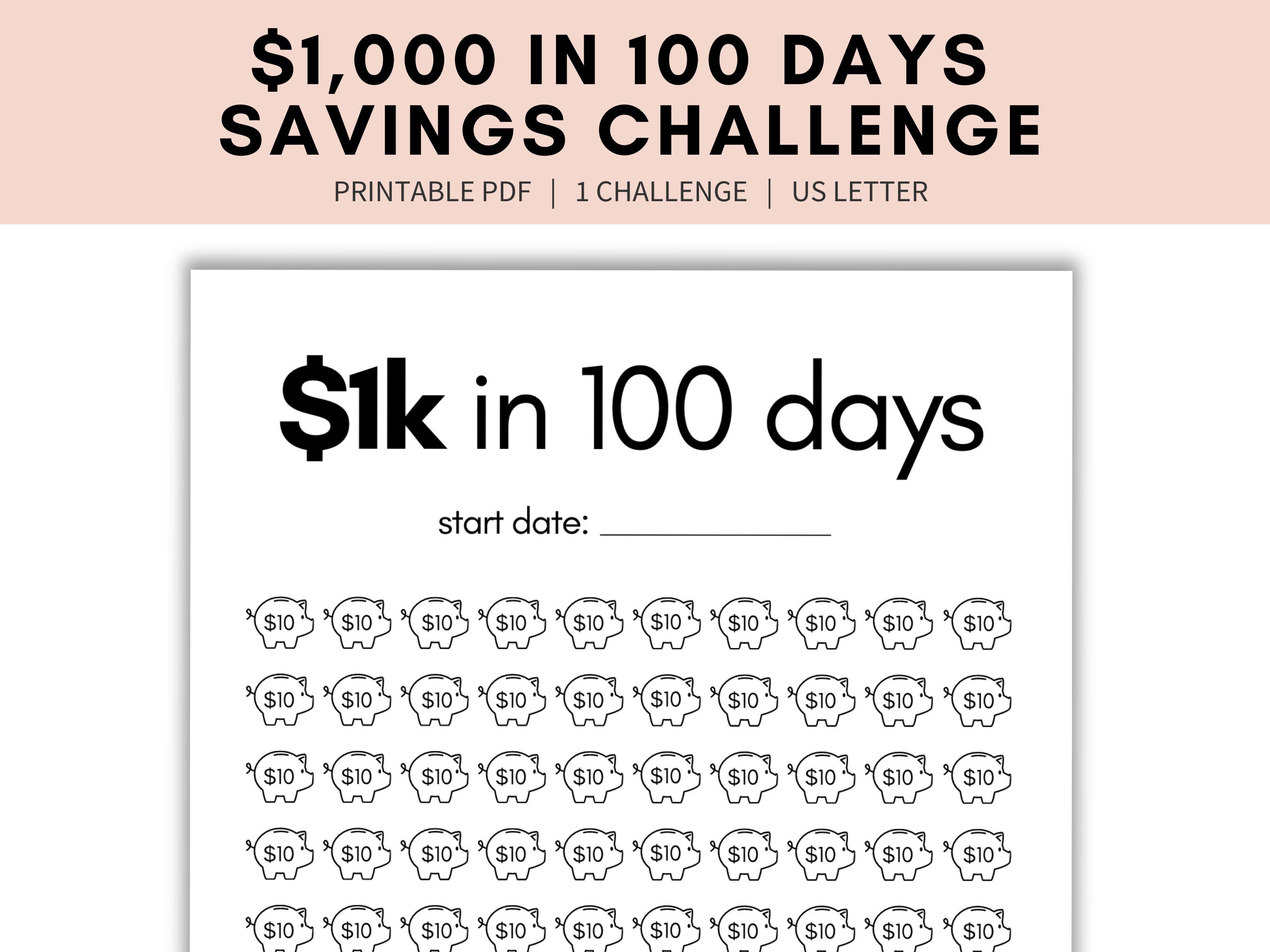 1k to 100 Days Savings Challenge, 1000 Savings Challenge, 1k