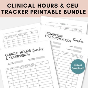 Clinical hours tracker template, clinical hours log, continuing education hours tracker, clinical supervision tracker, supervision log