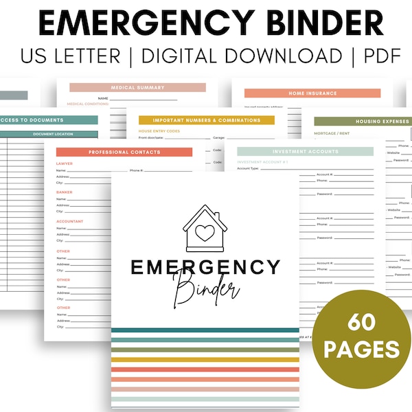 Emergency binder printable, just in case binder printable, what if binder, end of life planner, emergency planner binder, emergency planning