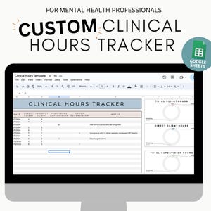 Custom Clinical hours tracker template google sheets, clinical hours log, social work supervision tracker, supervision log, client hours