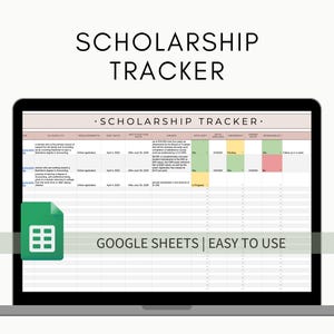 Scholarship tracker Google Sheets, scholarship progress tracker, scholarship application tracker, college scholarship organization