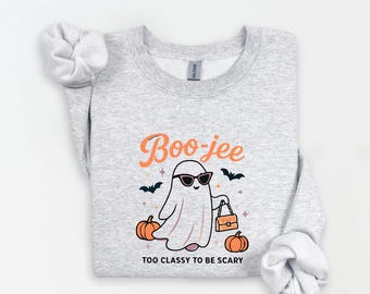 Bluza z nadrukiem "Boo-jee ghost too classy to be scary", zabawna bluza z okazji strasznego sezonu, słodka bluza z duchem, jesienny sweter, zabawny halloween
