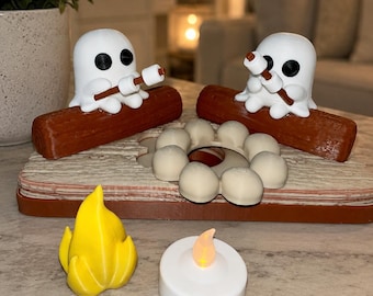 Ghost Campfire Halloween Decor | Light Up Ghosts Roasting Marshmallows | Halloween Table Decoration