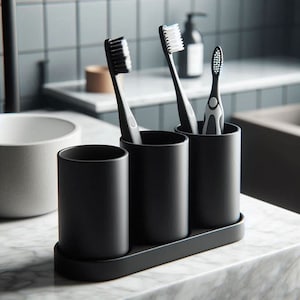 Modern Bathroom Toothbrush Holder Set with 3 cups – Stylish and Functional Bathroom Accessory